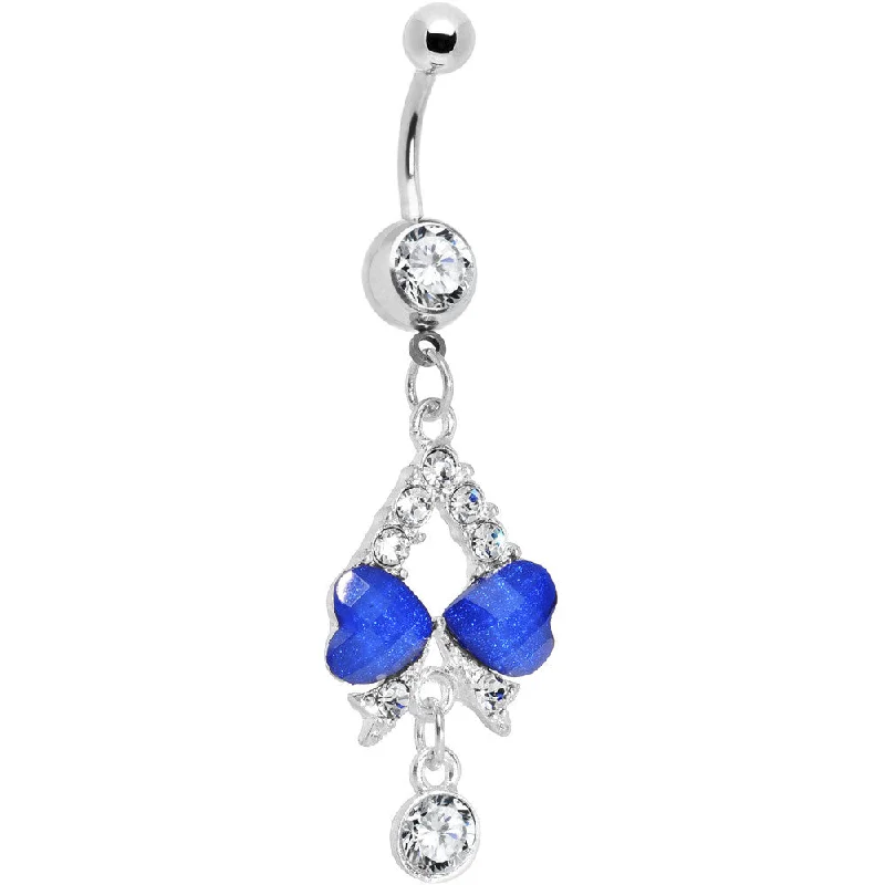 Comfortable Belly Rings with Adjustable Fit -Clear Gem Heartfelt Blue Bow Drop Belly Ring Comfortable Belly Rings with Adjustable Fit -Clear Gem Heartfelt Blue Bow Drop Belly Ring