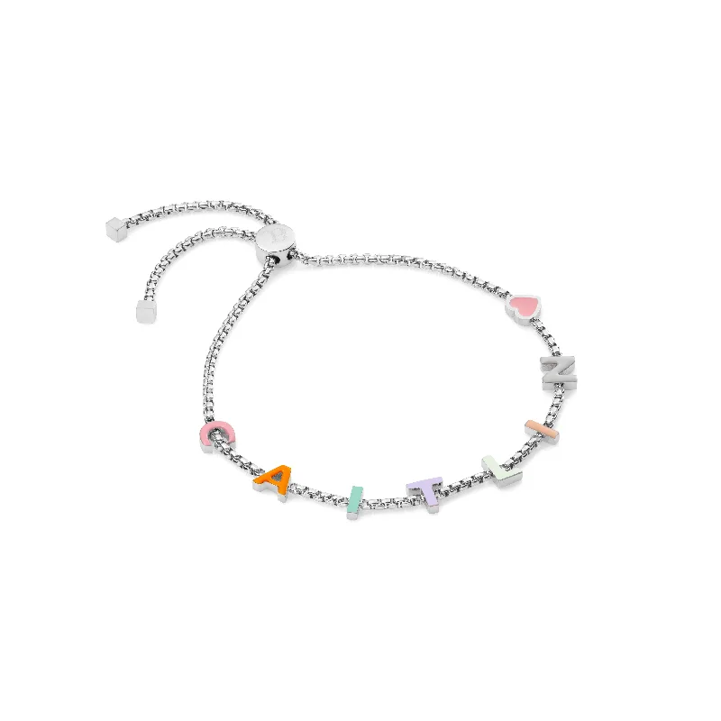 Affordable Bangles for Women-Custom Enamel Name Bracelet (Silver)