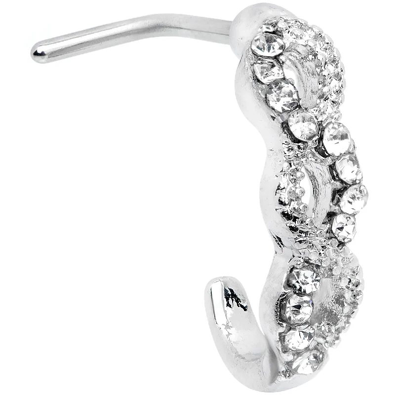 Nose Rings with Sparkling Gem Details -20 Gauge 5/16 Clear Gem Braid Faux Hoop L Shaped Nose Ring Nose Rings with Sparkling Gem Details -20 Gauge 5/16 Clear Gem Braid Faux Hoop L Shaped Nose Ring