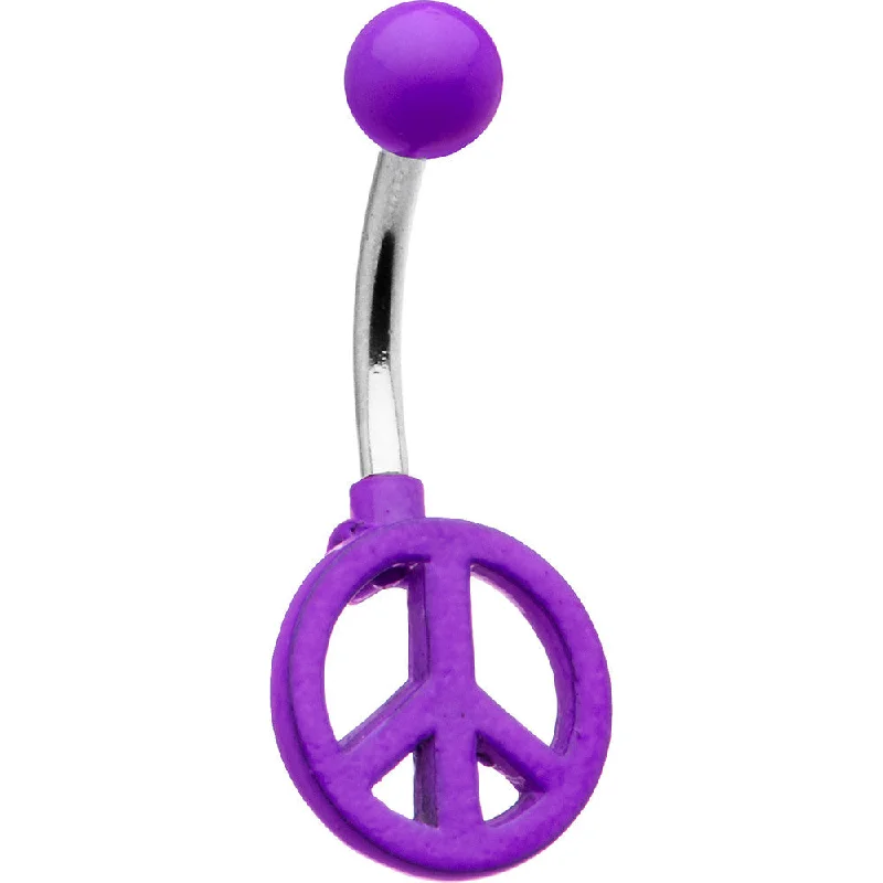 Comfortable Belly Rings with Stylish Detailing -Purple Peace Sign Belly Ring