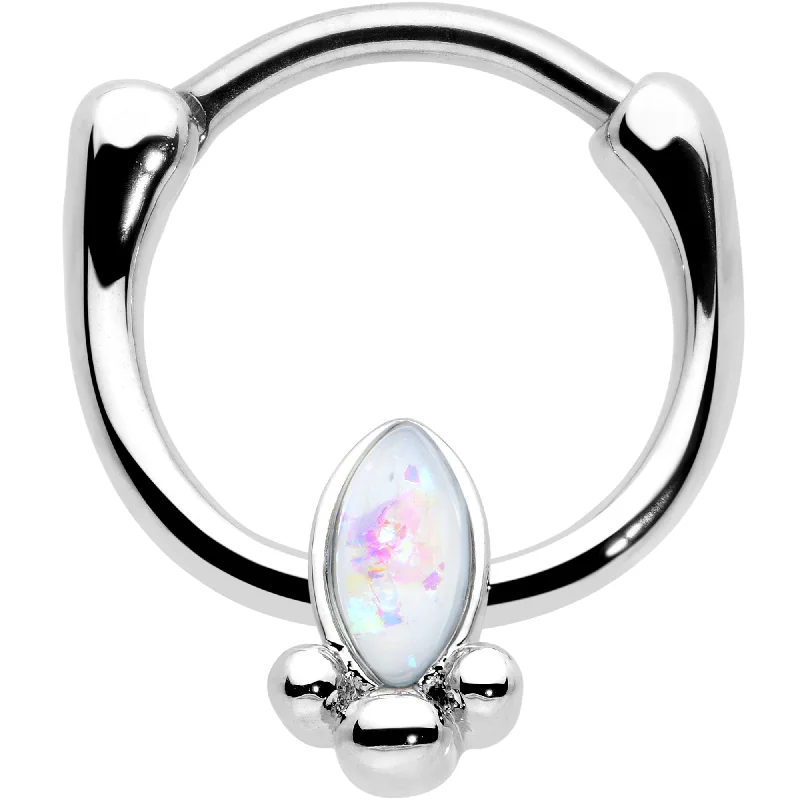 Women's Earrings – Elegant Designs for Every Personality--16 Gauge 5/16 White Faux Opal Deco Oval Cartilage Clicker