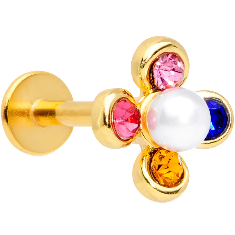 Comfortable Lip Rings for Comfort All Day16 Gauge 5/16 Pink Blue Gem Gold Tone Flower Labret Monroe Tragus