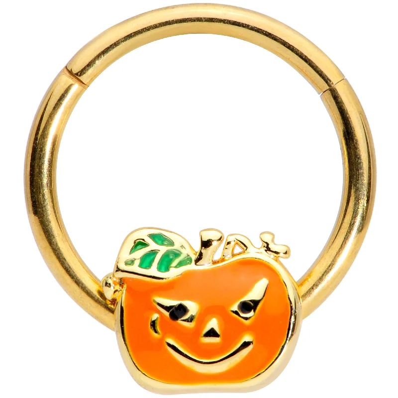 Stunning Lip Rings with Precious Stones16 Gauge 3/8 Gold Tone Pumpkin Halloween Hinged Segment Ring