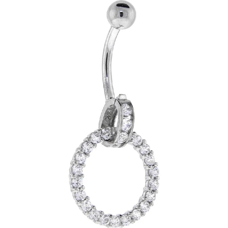 Beautiful Belly Rings for Stunning Effect -16 Gauge Solid 14KT White Gold Cubic Zirconia CIRCLE CHARM Belly Ring Beautiful Belly Rings for Stunning Effect -16 Gauge Solid 14KT White Gold Cubic Zirconia CIRCLE CHARM Belly Ring