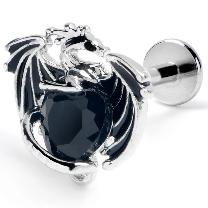 Women's Earrings – Elegant Designs for Every Personality--16 Gauge 5/16 Black Gem Heart of Dragon Labret Monroe Tragus