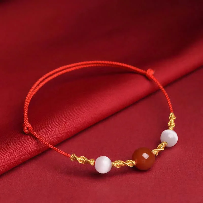 Handcrafted Wedding Bangles for Women-Buddha Stones Natural Red Agate Cat Eye Calm Braided String Bracelet Necklace Pendant