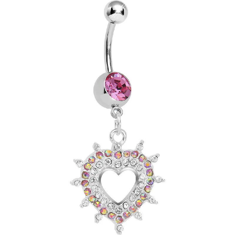Comfortable Belly Rings with Chic Design -Pink Gem Crystalline Royal Hollow Heart Dangle Belly Ring Comfortable Belly Rings with Chic Design -Pink Gem Crystalline Royal Hollow Heart Dangle Belly Ring
