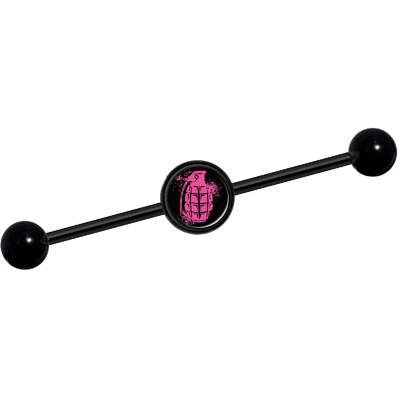 Women's Earrings – Elegant Designs for Every Personality--14 Gauge Pink Grenade Black Industrial Barbell 37mm Women's Earrings – Elegant Designs for Every Personality--14 Gauge Pink Grenade Black Industrial Barbell 37mm