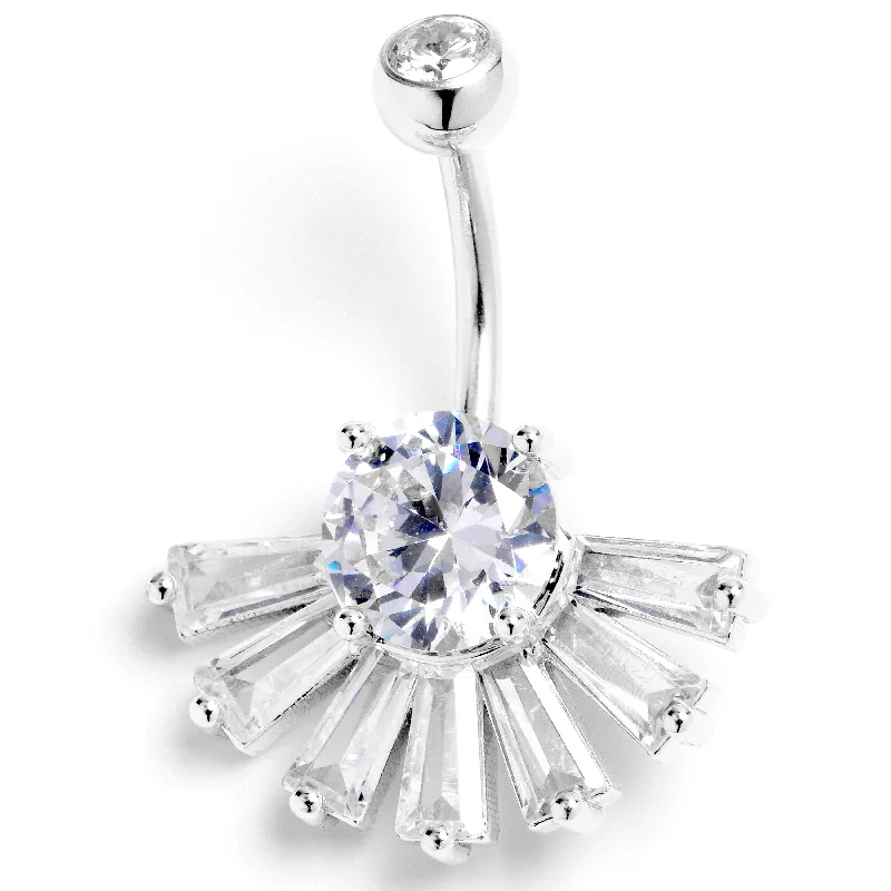 Belly Rings with Multicolored Stones -Clear CZ Gem Deco Elegance Fan Belly Ring