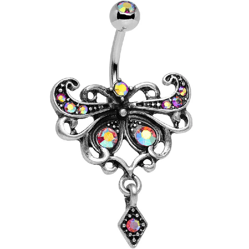 Comfortable Belly Rings for Sensitive Skin -Rose Flower Aurora Antique Finish Steel Maharani Butterfly Belly Ring Comfortable Belly Rings for Sensitive Skin -Rose Flower Aurora Antique Finish Steel Maharani Butterfly Belly Ring
