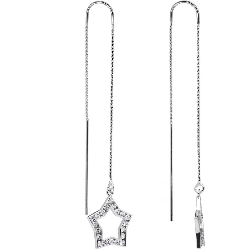 Women's Earrings – Elegant Designs for Every Personality--14kt White Gold CZ Star Threader Earrings Women's Earrings – Elegant Designs for Every Personality--14kt White Gold CZ Star Threader Earrings