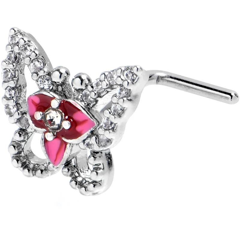 Timeless and Classic Nose Rings -20 Gauge 7mm Clear Gem Fabulous Butterfly Pink L Shape Nose Ring Timeless and Classic Nose Rings -20 Gauge 7mm Clear Gem Fabulous Butterfly Pink L Shape Nose Ring