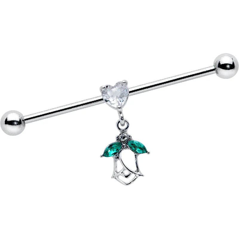 Women's Earrings – Elegant Designs for Every Personality--14 Gauge Clear CZ Gem Heart And Rose Dangle Industrial Barbell 38mm Women's Earrings – Elegant Designs for Every Personality--14 Gauge Clear CZ Gem Heart And Rose Dangle Industrial Barbell 38mm
