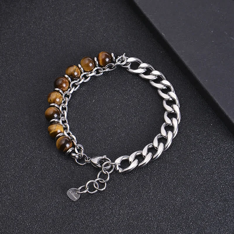 Trendy Bangles for Women with Silver Accents-Buddha Stones Tiger Eye Picasso Jasper Frosted Stone Strength Bracelet