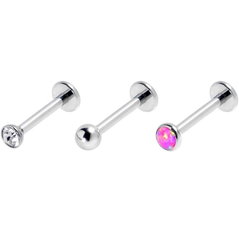 Elegant and Comfortable Lip Rings16 Gauge 5/16 Pink Synthetic Opal G23 Titanium Threadless Push In Labret Set of 3 Elegant and Comfortable Lip Rings16 Gauge 5/16 Pink Synthetic Opal G23 Titanium Threadless Push In Labret Set of 3
