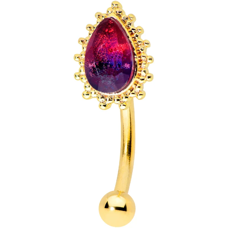 Women's Earrings – Elegant Designs for Every Personality--16 Gauge 5/16 Purple Tourmaline Gold Tone Drop Curved Eyebrow Ring