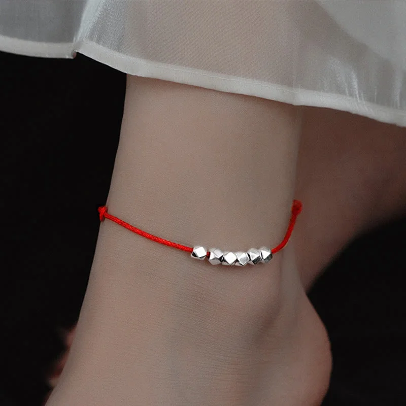 Unique Anklets with Artistic Shine-Buddha Stones 925 Sterling Silver Beads Luck Protection Braid Rope Anklet Unique Anklets with Artistic Shine-Buddha Stones 925 Sterling Silver Beads Luck Protection Braid Rope Anklet