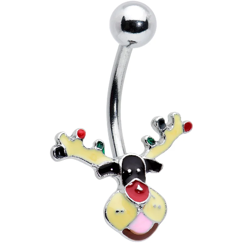 Designer Belly Rings for Fashion-Forward Women -Colorful Reindeer Christmas Belly Ring Designer Belly Rings for Fashion-Forward Women -Colorful Reindeer Christmas Belly Ring