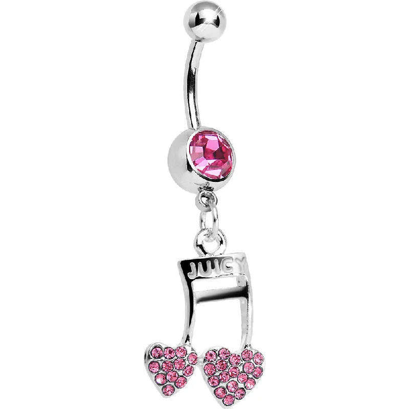 Beautiful Belly Rings with Stunning Accents -Pink Gem Paved Music Note Hearts Dangle Belly Ring Beautiful Belly Rings with Stunning Accents -Pink Gem Paved Music Note Hearts Dangle Belly Ring