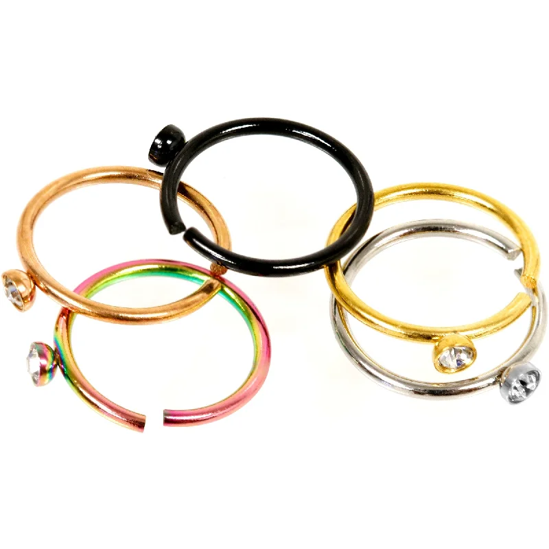 Gold Nose Rings with Subtle Designs -20 Gauge 5/16 Clear Gem Multi Color Seamless Circular Ring Set of 5 Gold Nose Rings with Subtle Designs -20 Gauge 5/16 Clear Gem Multi Color Seamless Circular Ring Set of 5