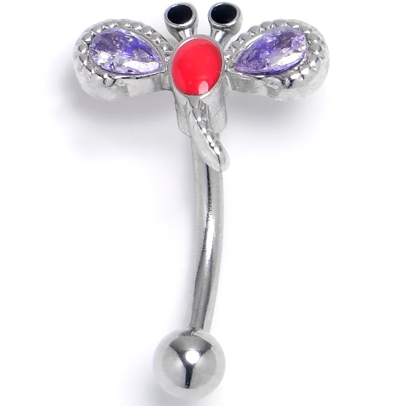 Women's Earrings – Elegant Designs for Every Personality--16 Gauge 5/16 Purple Gem Embellished Dragonfly Curved Eyebrow Ring