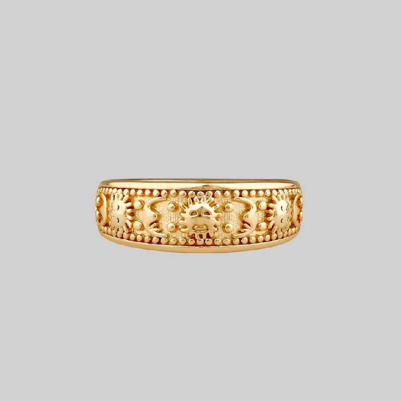 Chic Women's Rings for Fashion-Forward Looks-SOLAR MOON. Sun & Moon Band Ring - Gold Chic Women's Rings for Fashion-Forward Looks-SOLAR MOON. Sun & Moon Band Ring - Gold