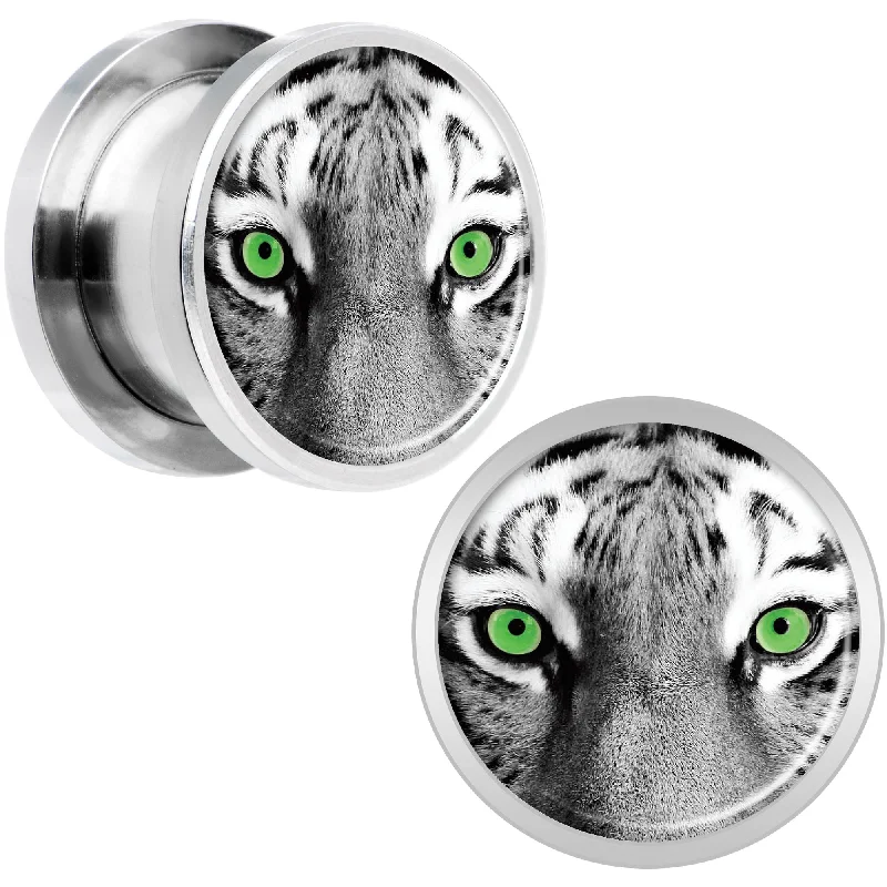 Women's Earrings – Elegant Designs for Every Personality--Black White Tiger Eyes Steel Screw Fit Plug Set 1/2 Women's Earrings – Elegant Designs for Every Personality--Black White Tiger Eyes Steel Screw Fit Plug Set 1/2