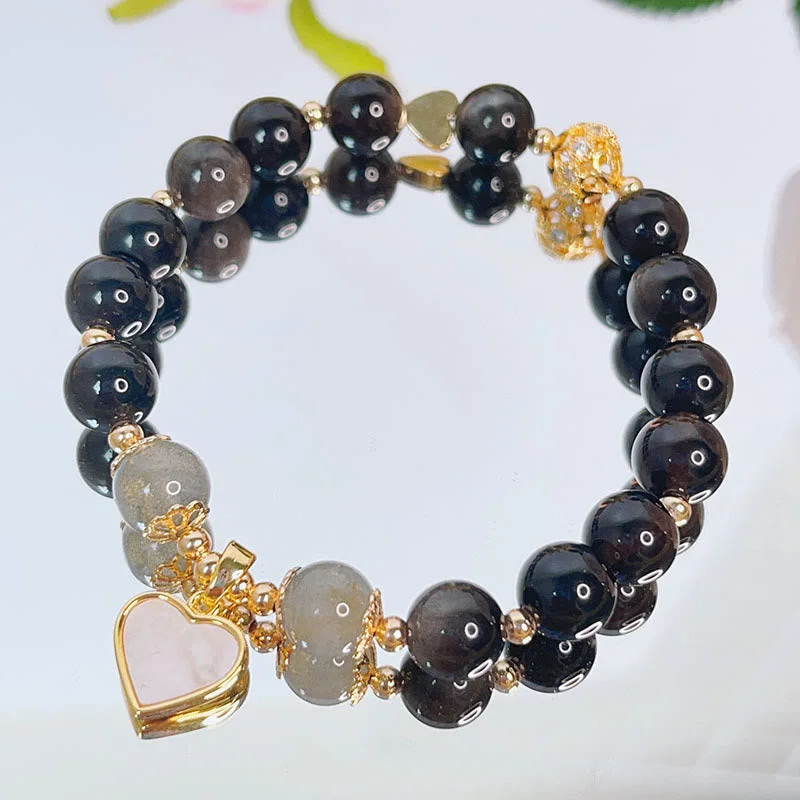 Simple But Stylish Bangles for Women-Buddha Stones Natural Silver Sheen Obsidian Love Heart Star Flower Protection Bracelet Simple But Stylish Bangles for Women-Buddha Stones Natural Silver Sheen Obsidian Love Heart Star Flower Protection Bracelet