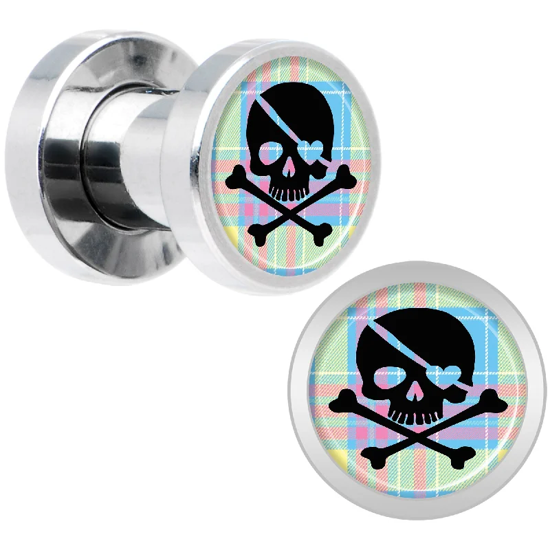 Women's Earrings – Elegant Designs for Every Personality--Pink Green Plaid Heart Skull Steel Screw Fit Plug Set 4 Gauge Women's Earrings – Elegant Designs for Every Personality--Pink Green Plaid Heart Skull Steel Screw Fit Plug Set 4 Gauge
