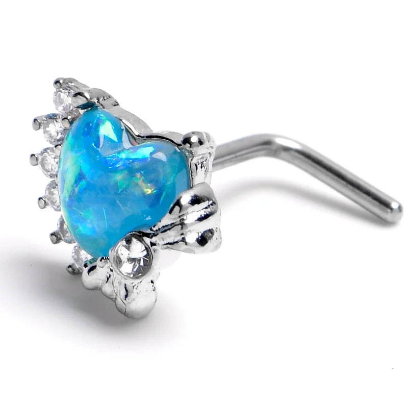Nose Rings with Moonstone -20 Gauge 7mm Blue Faux Opal Sunny Heart L Shape Nose Ring Nose Rings with Moonstone -20 Gauge 7mm Blue Faux Opal Sunny Heart L Shape Nose Ring