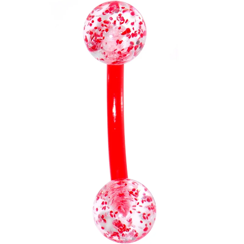 Women's Earrings – Elegant Designs for Every Personality--16 Gauge 5/16 Red Glitter Burst Curved Eyebrow Ring