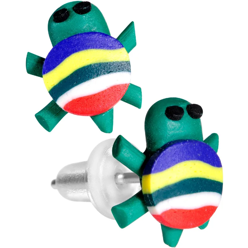 Women's Earrings – Elegant Designs for Every Personality--Handcrafted Silver Plated Rainbow Turtle Stud Earrings