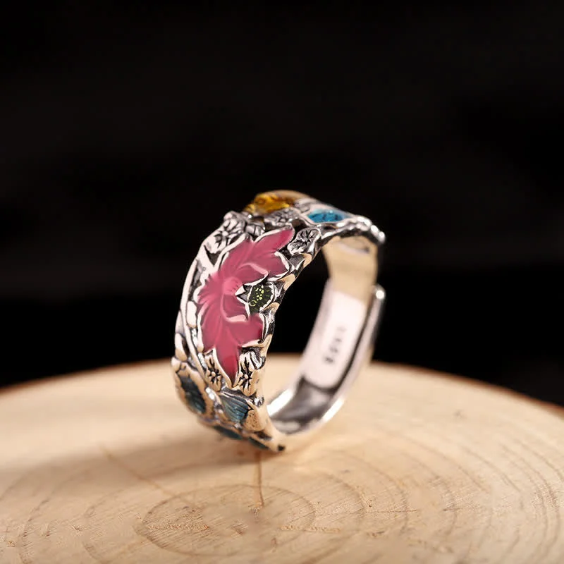 Chic Women's Rings for Fashion-Forward Looks-Buddha Stones 925 Sterling Silver Lotus Koi Fish Enlightenment Ring Chic Women's Rings for Fashion-Forward Looks-Buddha Stones 925 Sterling Silver Lotus Koi Fish Enlightenment Ring