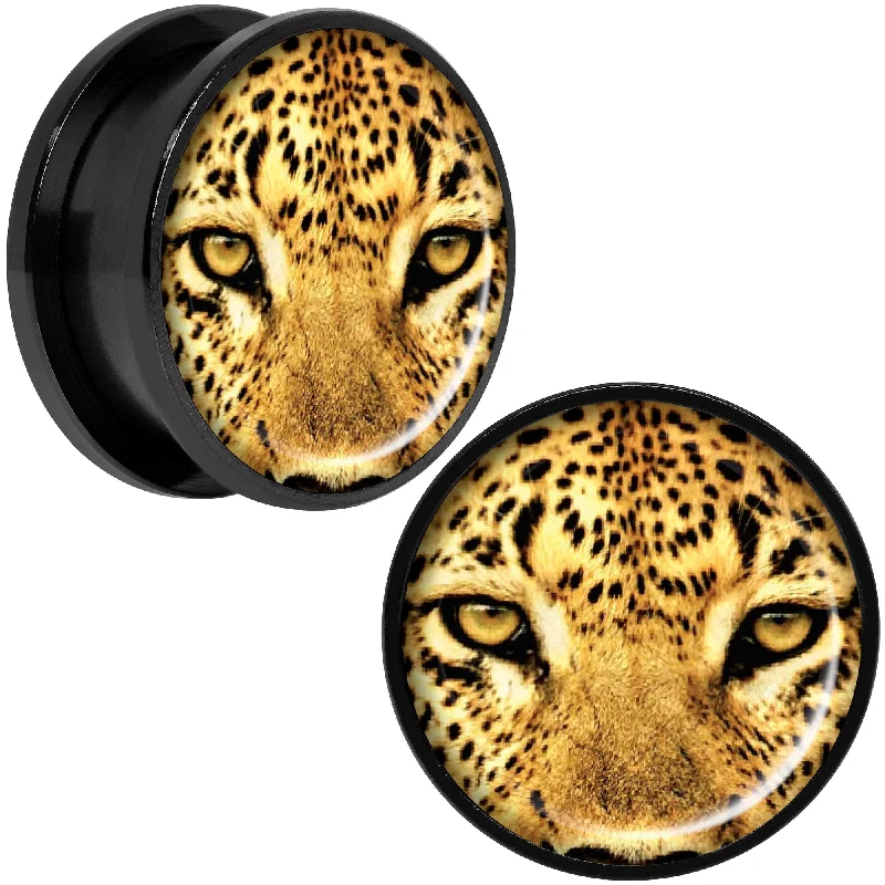 Women's Earrings – Elegant Designs for Every Personality--Full Color Leopard Eyes Black Anodized Screw Fit Plug Set 20mm