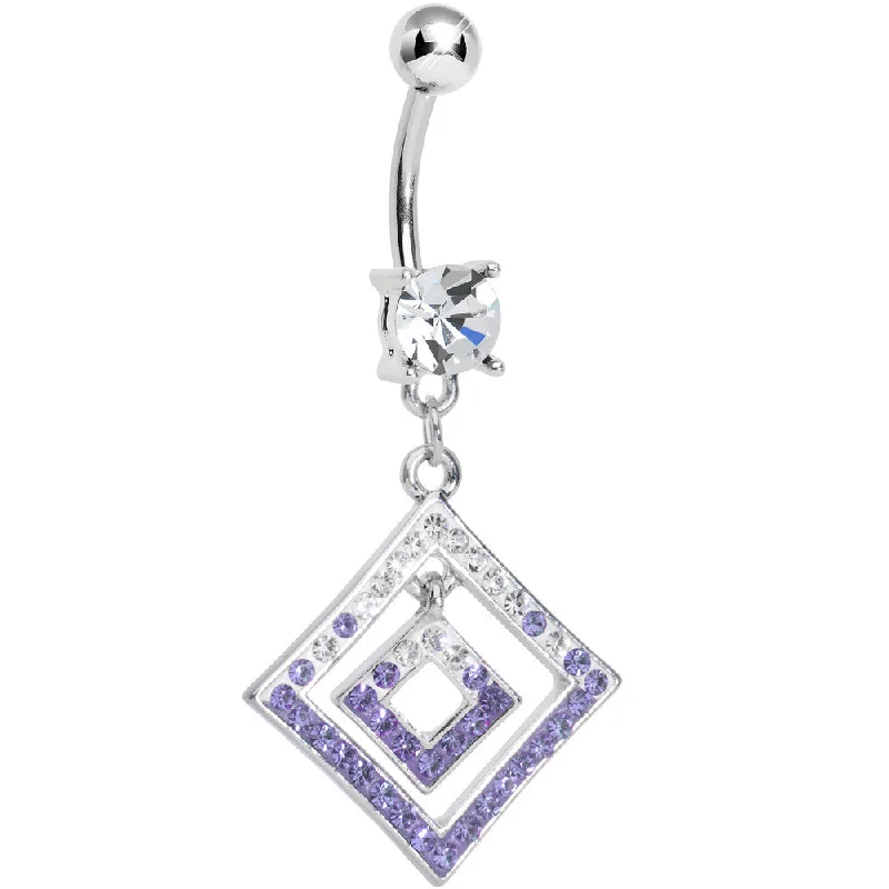 Custom Belly Rings for a Fashionable Look -Clear Gem Double Clear and Purple Paved Diamond Dangle Belly Ring Custom Belly Rings for a Fashionable Look -Clear Gem Double Clear and Purple Paved Diamond Dangle Belly Ring