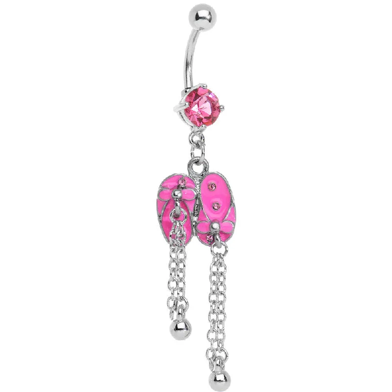 Stylish Belly Rings for Elegant Looks -Pink Gem Pink Beach Sandals Chain Dangle Belly Ring Stylish Belly Rings for Elegant Looks -Pink Gem Pink Beach Sandals Chain Dangle Belly Ring