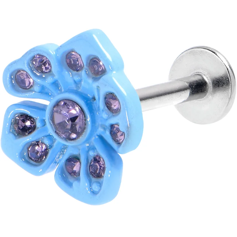 Simple Lip Rings with Chic Design16 Gauge 5/16 Purple Gem Flower Blue Bloom Labret Monroe Tragus