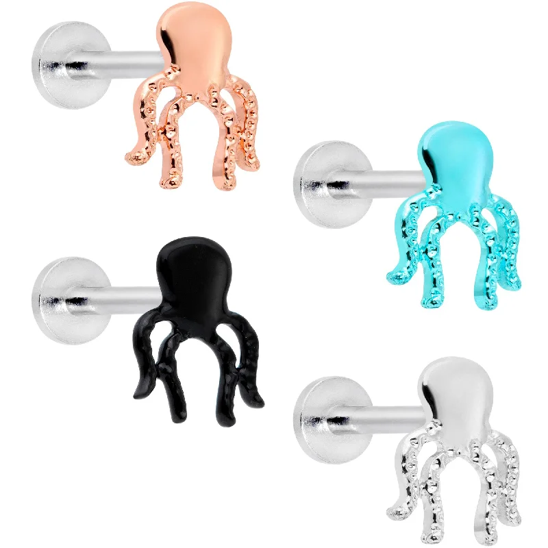 Stainless Steel Lip Rings for Durable Fashion16 Gauge 5/16 Multicolor Internally Threaded Octopus Labret Set of 4