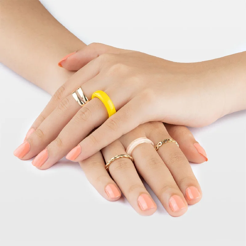 Shop Classic Women's  Necklaces & Pendants with a Modern Twist-Enough Yellow Stackable Rings Set (Pack of 5)