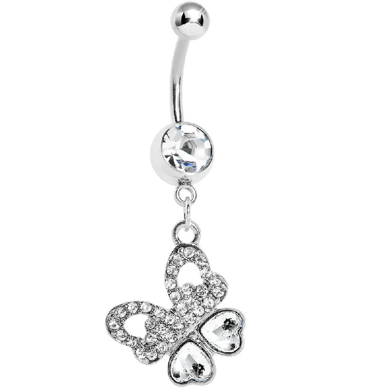 Chic Belly Rings for Stylish Looks -Crystalline Gem Paved Heart Wing Butterfly Belly Ring Chic Belly Rings for Stylish Looks -Crystalline Gem Paved Heart Wing Butterfly Belly Ring