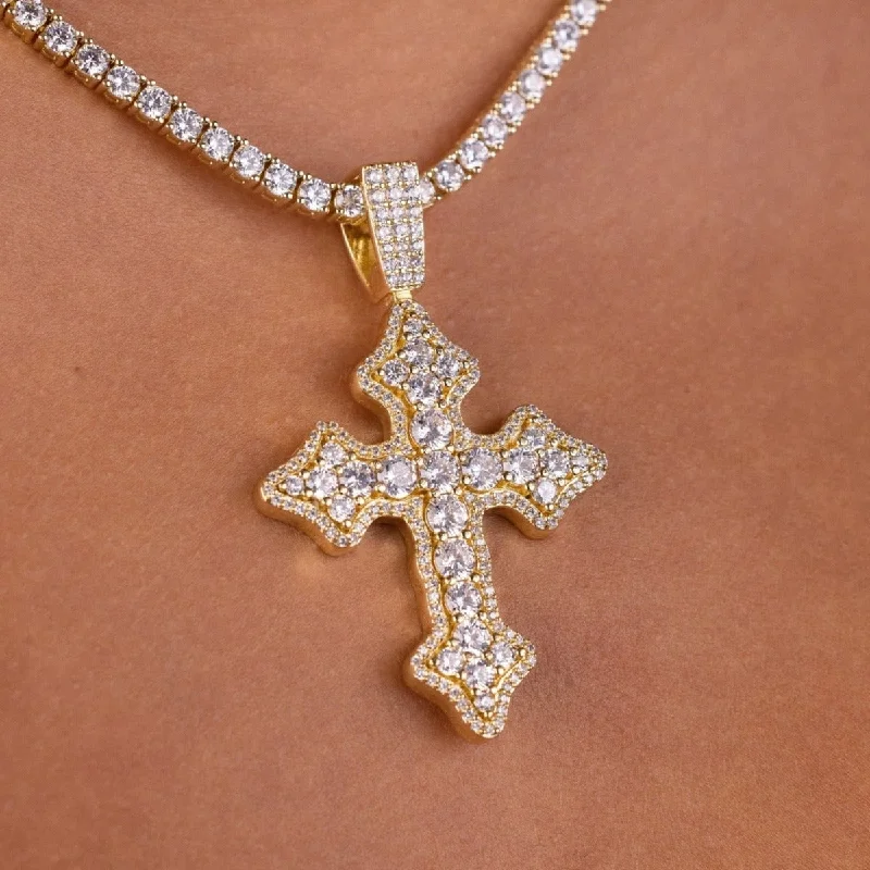 Shop Classic Women's Necklaces & Pendants with a Modern Twist-Iced Gothic Cross in Yellow Gold Shop Classic Women's Necklaces & Pendants with a Modern Twist-Iced Gothic Cross in Yellow Gold