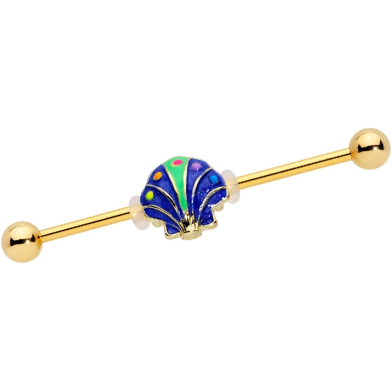 Women's Earrings – Elegant Designs for Every Personality--14 Gauge Gold Tone Blue Shell Industrial Barbell 38mm Women's Earrings – Elegant Designs for Every Personality--14 Gauge Gold Tone Blue Shell Industrial Barbell 38mm