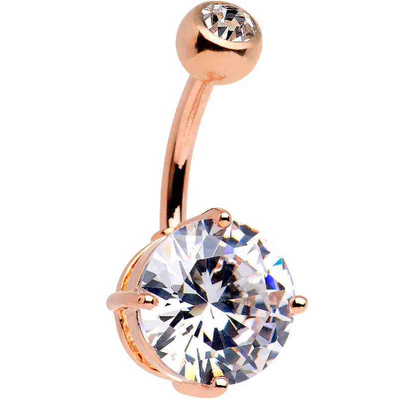 Beautiful Belly Rings for Dazzling Effect -Large Clear CZ Gem 14kt Rose Gold Plated Steel Belly Ring Beautiful Belly Rings for Dazzling Effect -Large Clear CZ Gem 14kt Rose Gold Plated Steel Belly Ring