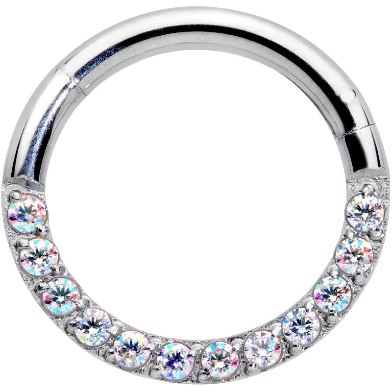 Nose Rings for Comfortable and Chic Looks -16 Gauge 5/16 Aurora Gem Paved Elegance Hinged Segment Ring Nose Rings for Comfortable and Chic Looks -16 Gauge 5/16 Aurora Gem Paved Elegance Hinged Segment Ring