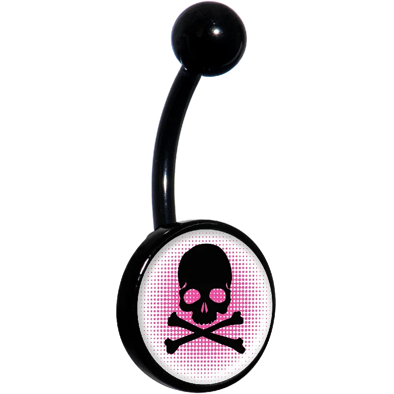 Unique Belly Rings with Creative Details -Pink Black Skull Black Belly Ring