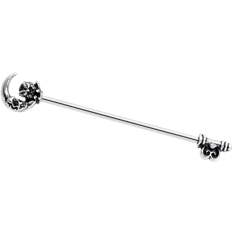 Women's Earrings – Elegant Designs for Every Personality--14 Gauge Owl Skull Key Mystic Moon Industrial Barbell 38mm
