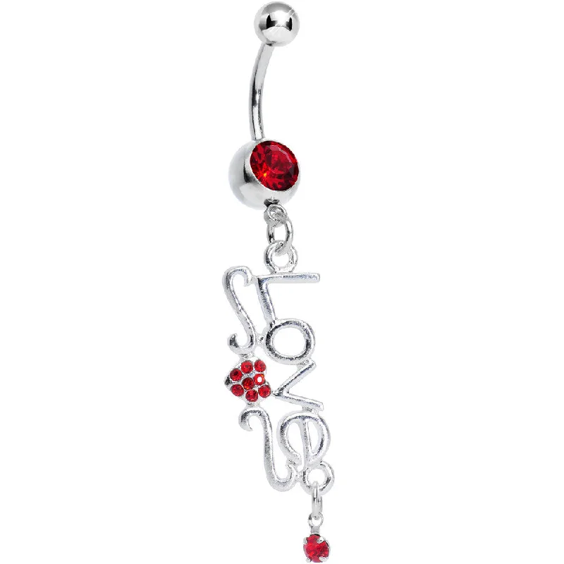 Sparkling Belly Rings for a Dazzling Effect -Red Gem Script Love Dangle Belly Ring