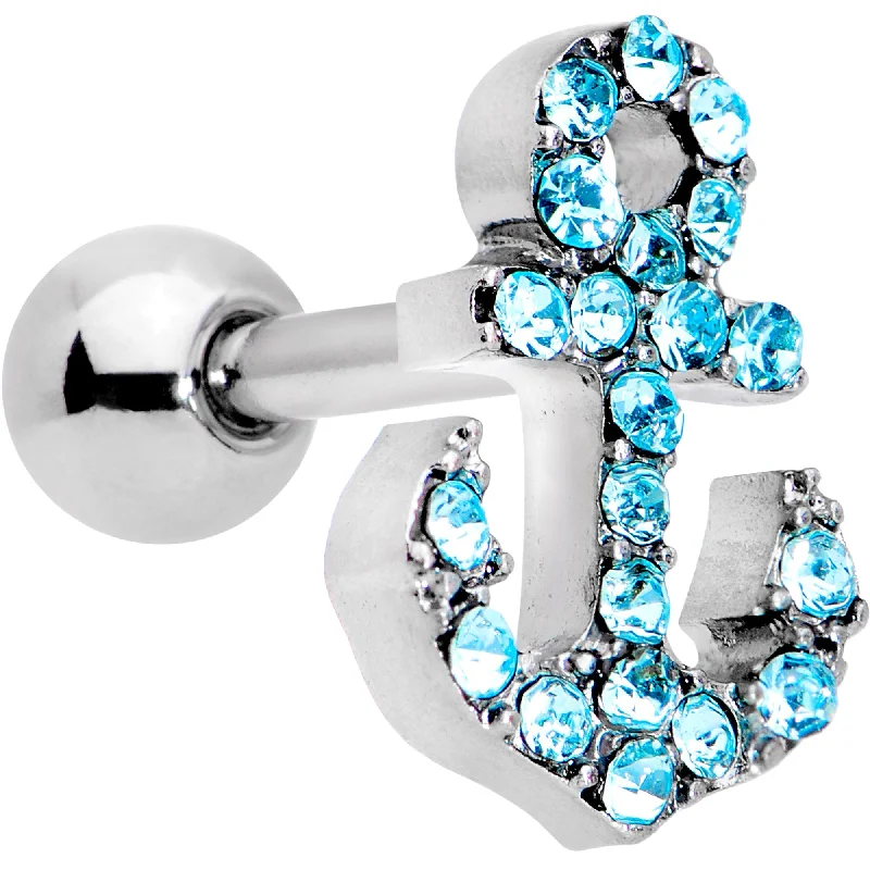 Women's Earrings – Elegant Designs for Every Personality--16 Gauge 1/4 Aqua Gem Nautical Anchor Cartilage Tragus Earring