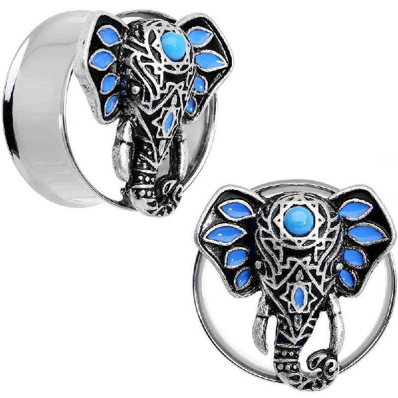 Women's Earrings – Elegant Designs for Every Personality--7/8 Faux Turquoise Bound for Bali Elephant Tunnel Plug Set Women's Earrings – Elegant Designs for Every Personality--7/8 Faux Turquoise Bound for Bali Elephant Tunnel Plug Set
