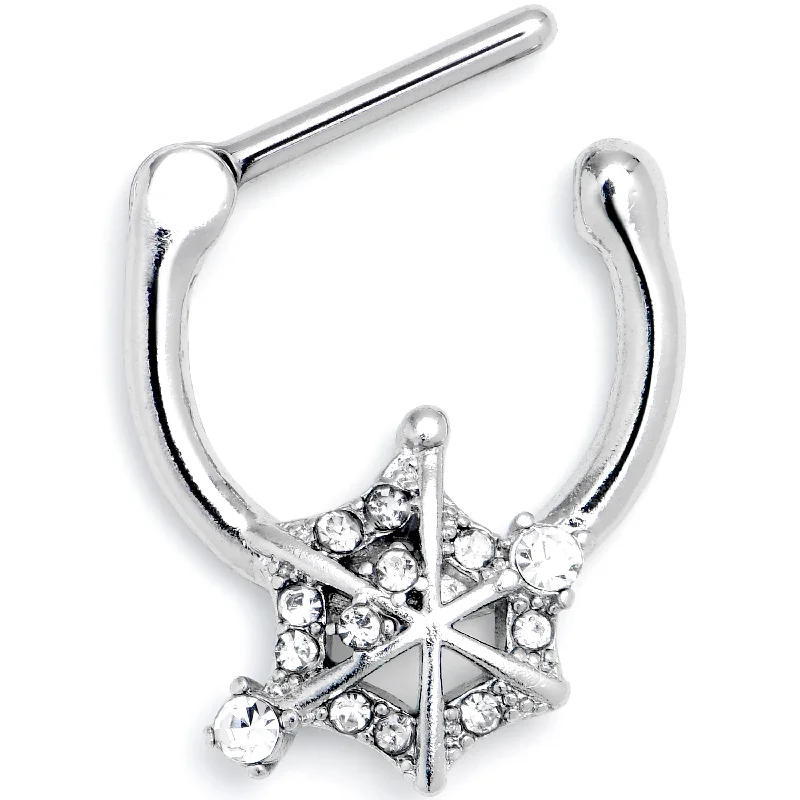 Nose Rings with Sparkling Stones -16 Gauge 5/16 Clear Gem Spiderweb Goth Cartilage Clicker Nose Rings with Sparkling Stones -16 Gauge 5/16 Clear Gem Spiderweb Goth Cartilage Clicker